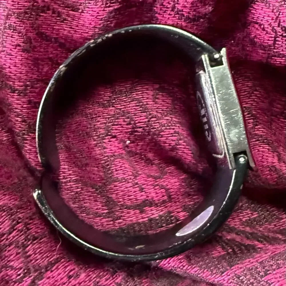 Geneva Platinum Black Cuff Watch + Handmade Beaded Bracelet Set